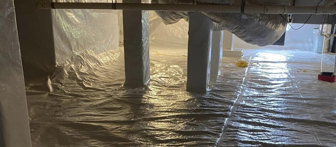 Crawl space in the process if getting encapsulated and waterproofed | Crawl Space Encapsulation | Once and Done Waterproofing